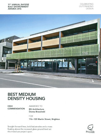 11th Annual Bayside Built Environment Awards - Best Medium Density Housing - High Commendation